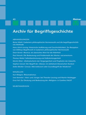 cover image of Archiv für Begriffsgeschichte. Band 45